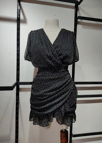 Puantiye Desenli Siyah Mini Elbise