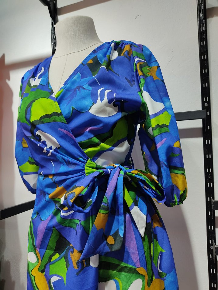 Kadın Renkli Bağlamalı Elbise - Görsel 3