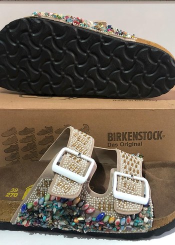 38 Beden Birkenstock Boncuklu Krem Kadın Terlik