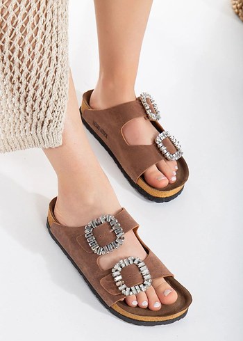 Birkenstock Taşlı Tokalı Taba Terlik