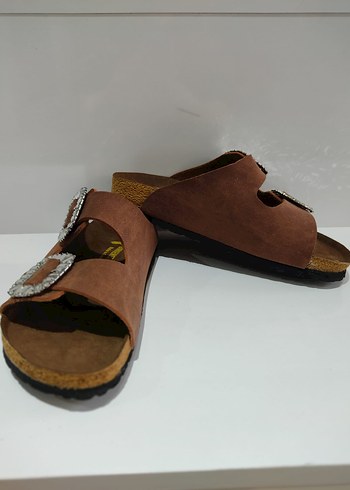 36 Beden Birkenstock Taşlı Tokalı Taba Terlik