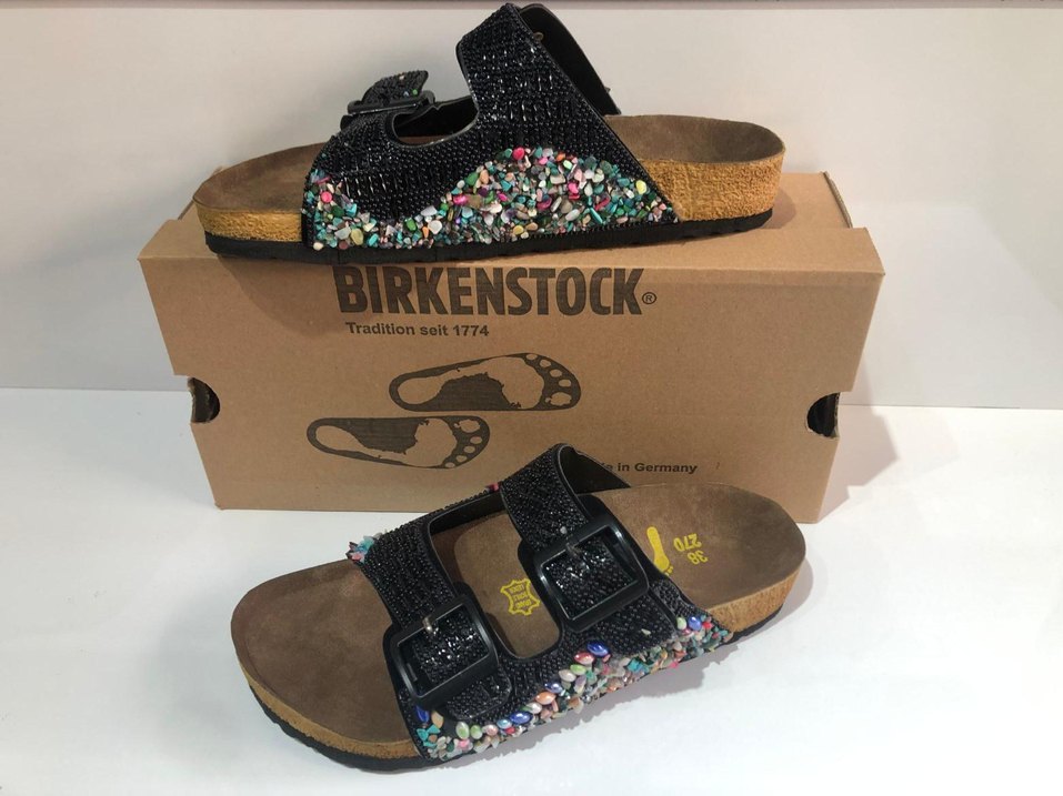 Birkenstock Renkli Taşlı Siyah Terlik - Görsel 2