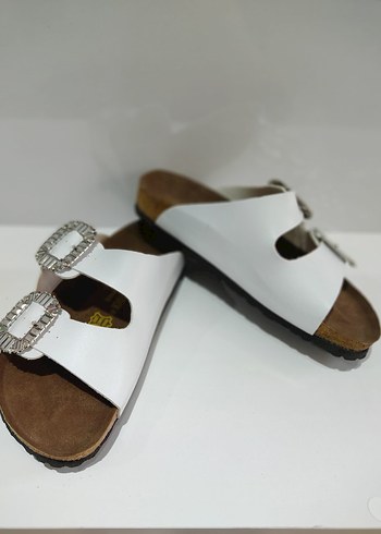 38 Beden beyaz Renk Birkenstock Taşlı Tokalı Beyaz Terlik