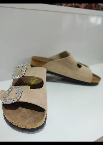 38 Beden Birkenstock Kadın Tokalı Terlik Krem