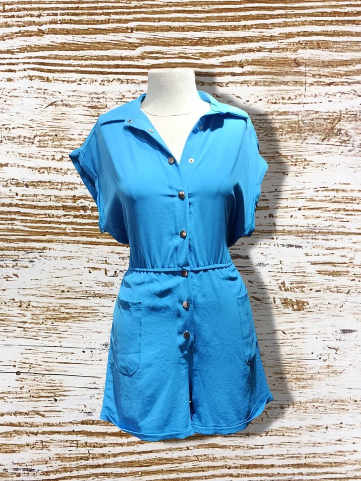 Mavi Düğmeli Kısa Tulum - Görsel 3