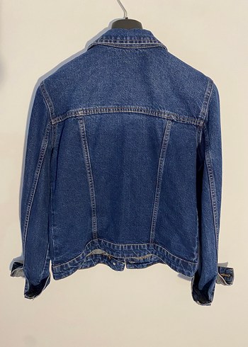 s Beden Düğmeli Koyu Mavi Kadın Denim Ceket