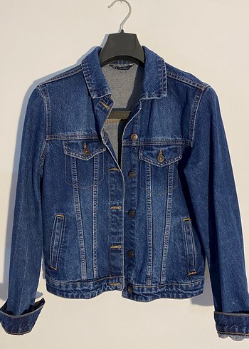 Düğmeli Koyu Mavi Kadın Denim Ceket