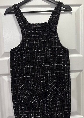 Ayarlanabilir düğmeli Kadın Siyah Kareli Midi elbise - Görsel 2