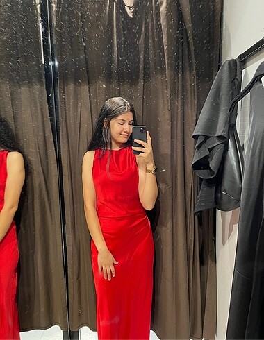 m Beden Zara saten midi elbise