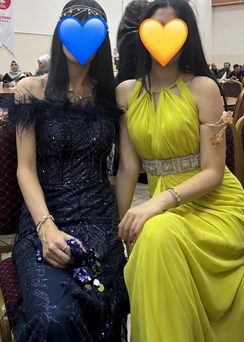 Koyu Lacivert Tüylü Straplez Uzun Elbise - Görsel 4