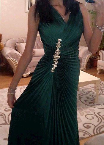 Yeşil Drapeli Uzun Abiye - Görsel 5