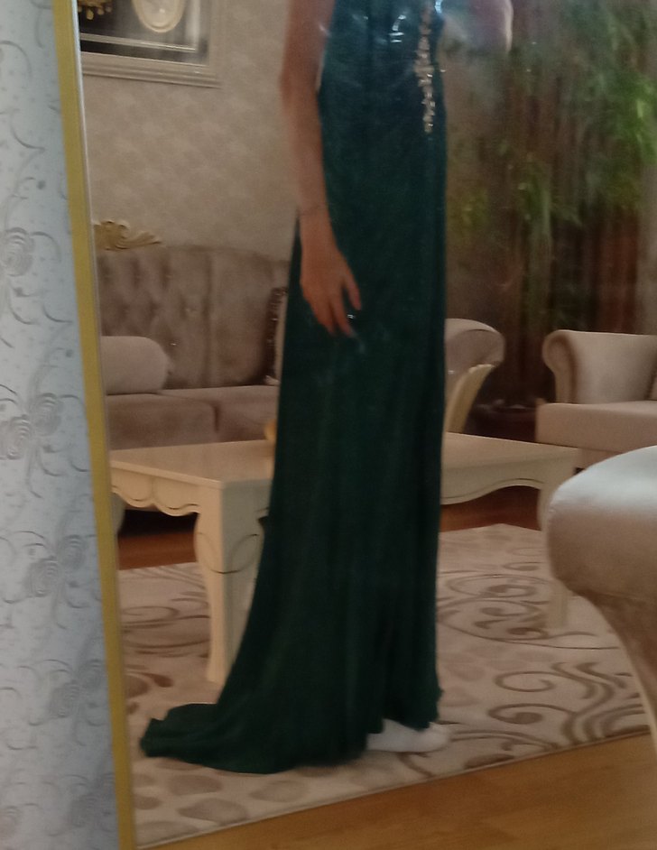 Yeşil Drapeli Uzun Abiye - Görsel 4