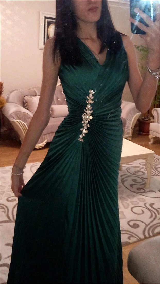 Yeşil Drapeli Uzun Abiye - Görsel 5