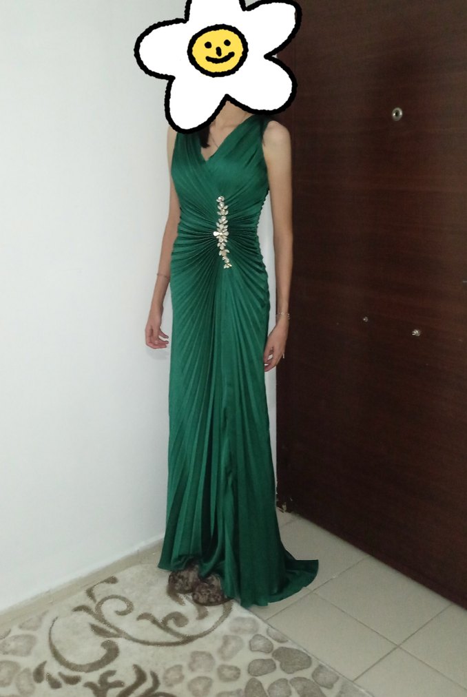 Yeşil Drapeli Uzun Abiye - Görsel 2
