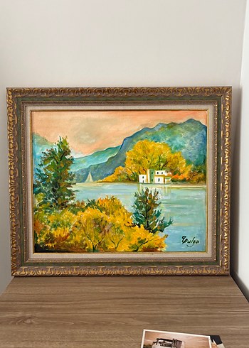 Altın Renkli Pastel Manzara Tablosu