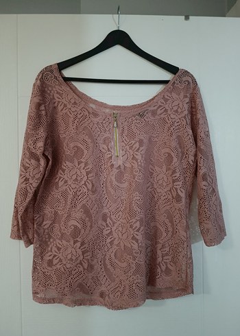 toz pembe Dantel Detaylı Bohem Kadın Bluz - Görsel 3