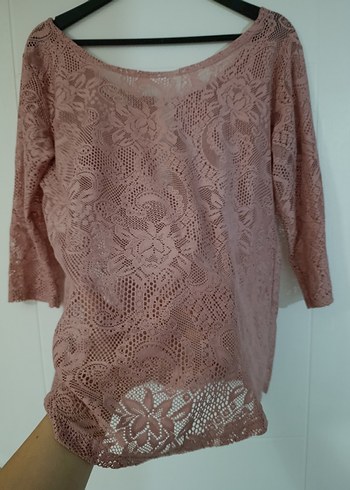 toz pembe Dantel Detaylı Bohem Kadın Bluz - Görsel 2