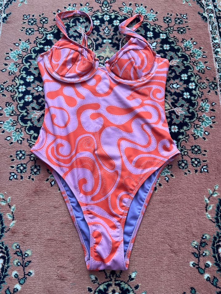 Desenli ve Siyah Strappy Kadın Mayo - Görsel 3