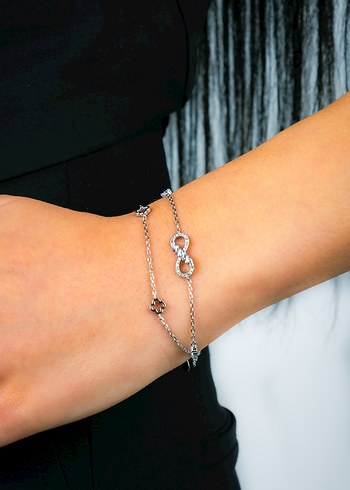Sterling silver 925 Ayar Gümüş Sonsuzluk Yonca Model Çift Zincir Kadın Bileklik