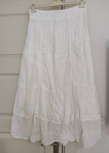 Beyaz Keten uzun  Etek - Görsel 2
