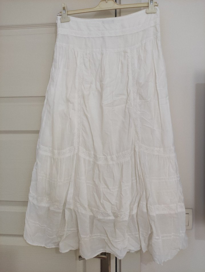 Beyaz Keten uzun  Etek - Görsel 2