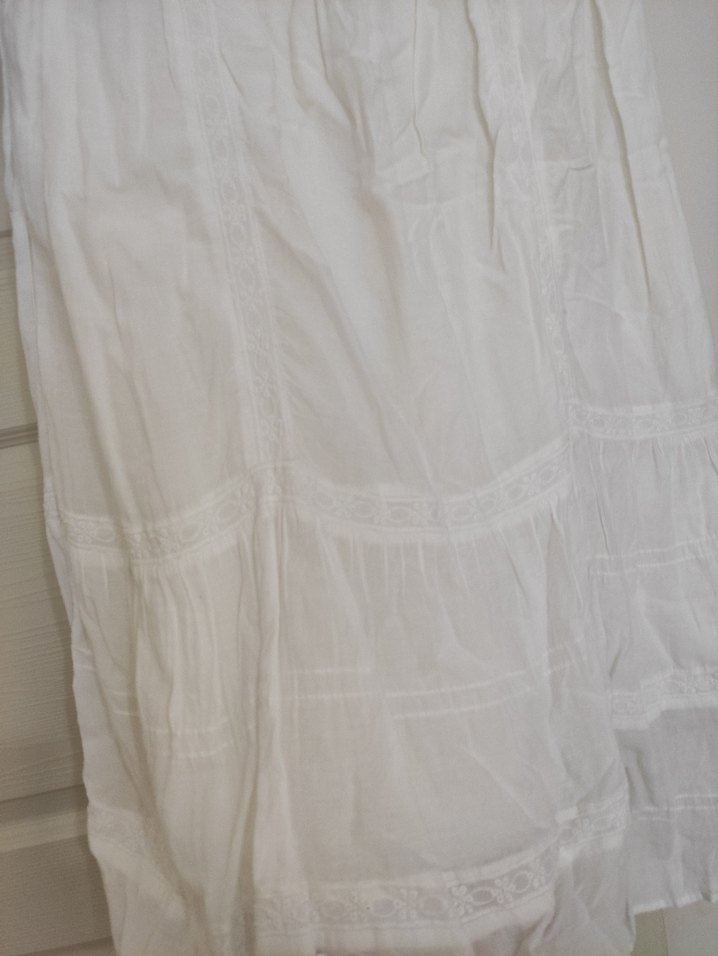 Beyaz Keten uzun  Etek - Görsel 3