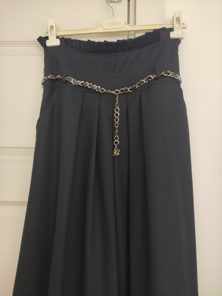 Kadın lacivert Pilili Uzun Etek - Görsel 2