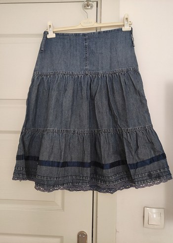 Kadın Lacivert kot Midi Denim Etek - Görsel 3