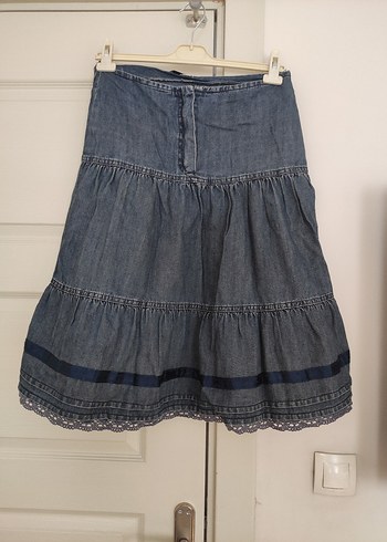 Kadın Lacivert kot Midi Denim Etek - Görsel 2