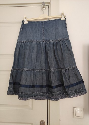 Kadın Lacivert kot Midi Denim Etek - Görsel 4