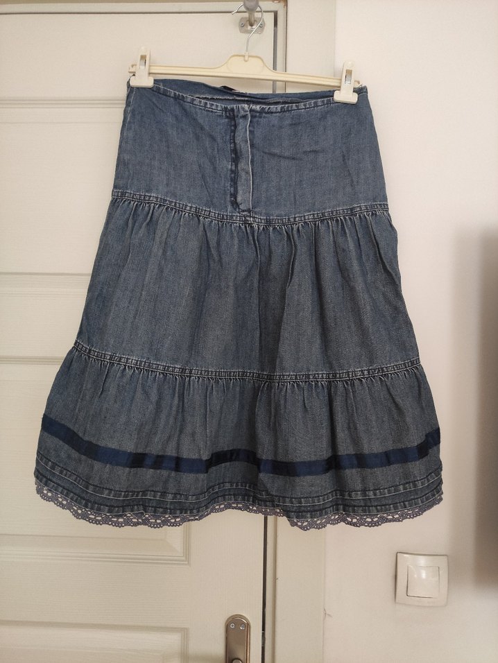 Kadın Lacivert kot Midi Denim Etek - Görsel 2