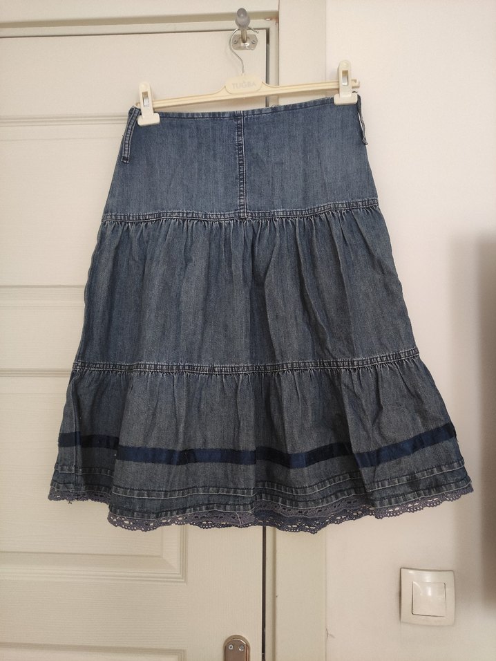 Kadın Lacivert kot Midi Denim Etek - Görsel 4