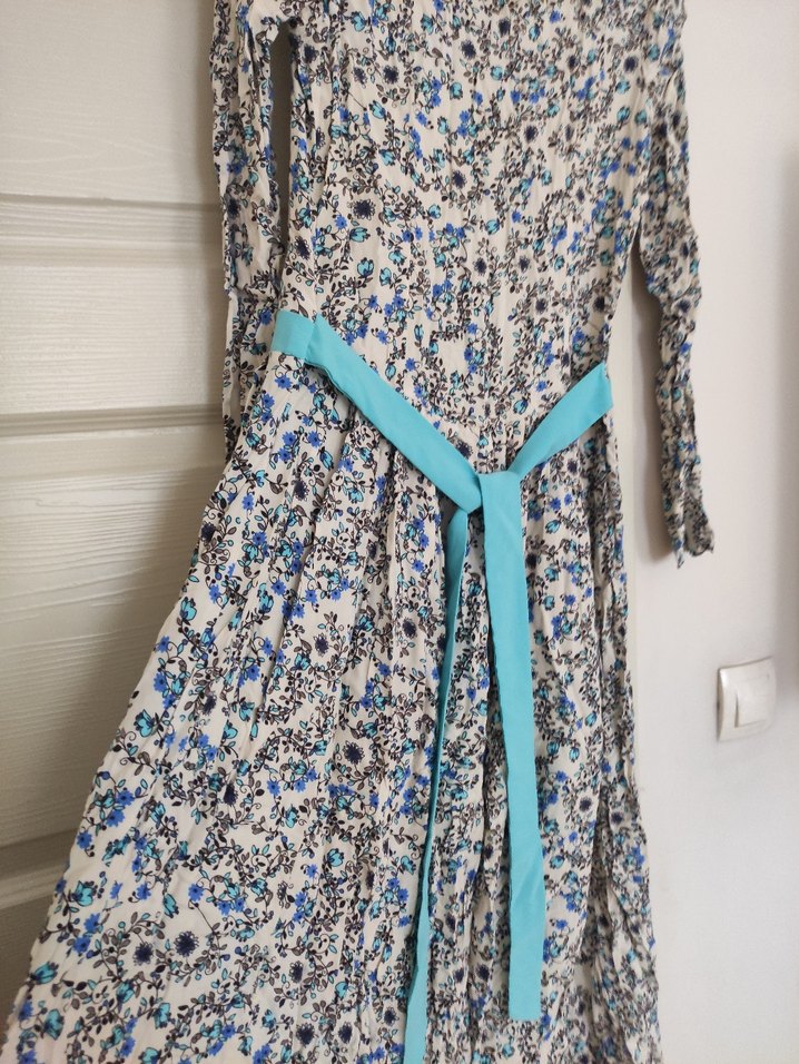 Uzun Kollu Bohem Çiçek Desenli Uzun Elbise - Görsel 4