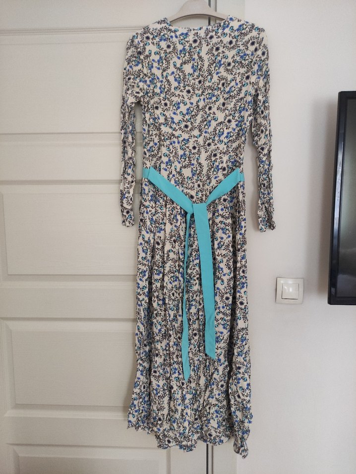 Uzun Kollu Bohem Çiçek Desenli Uzun Elbise - Görsel 3