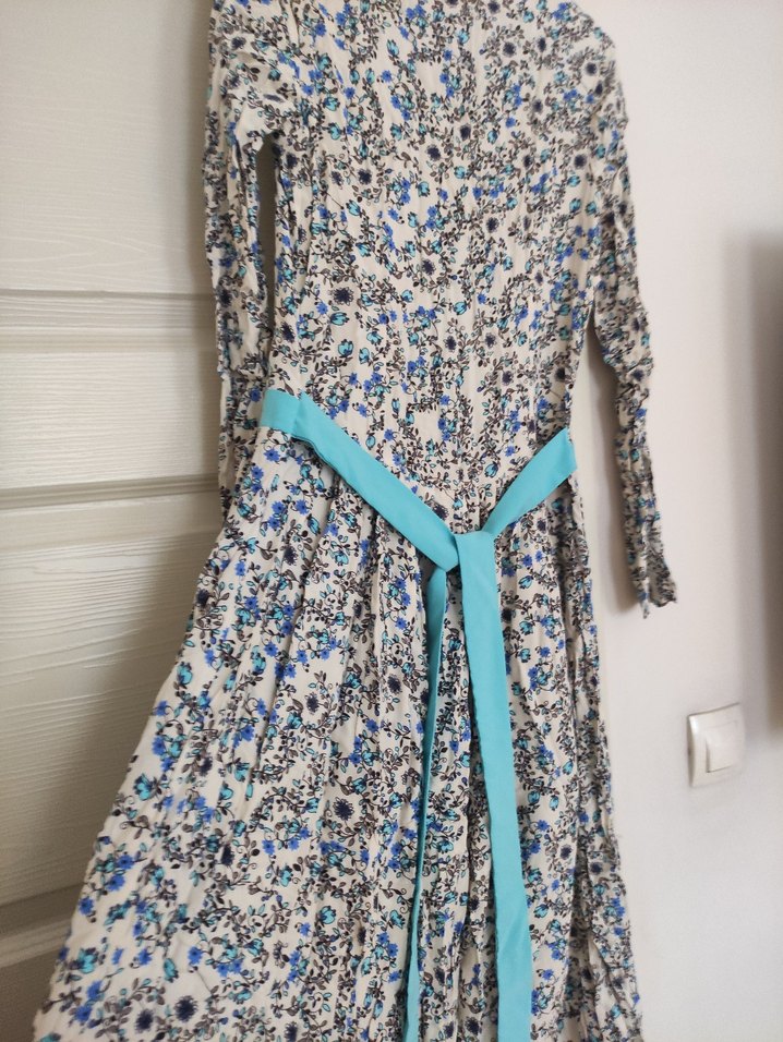 Uzun Kollu Bohem Çiçek Desenli Uzun Elbise - Görsel 5