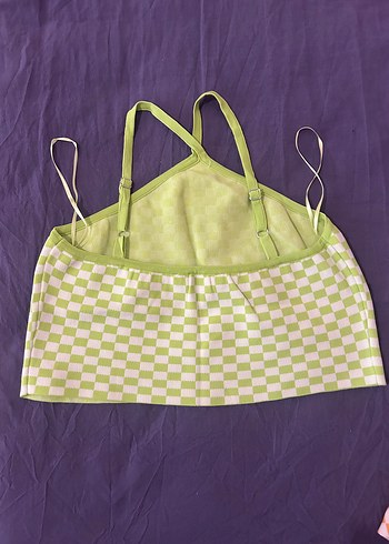 Dilvin Pastel Kareli Crop Üst