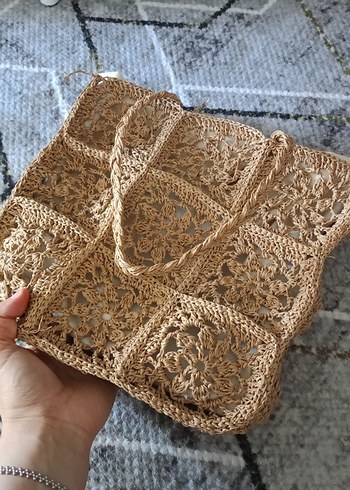 Bej Örgü Dantel Detaylı Bohem Kadın Çanta