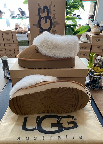 Ugg Kahverengi Tüylü Platform Topuklu Kadın Ugg Bot