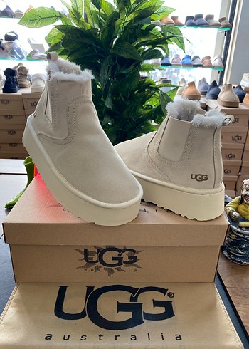 Ugg Bej Yünlü Kadın Dolgu Topuk UGG Bot
