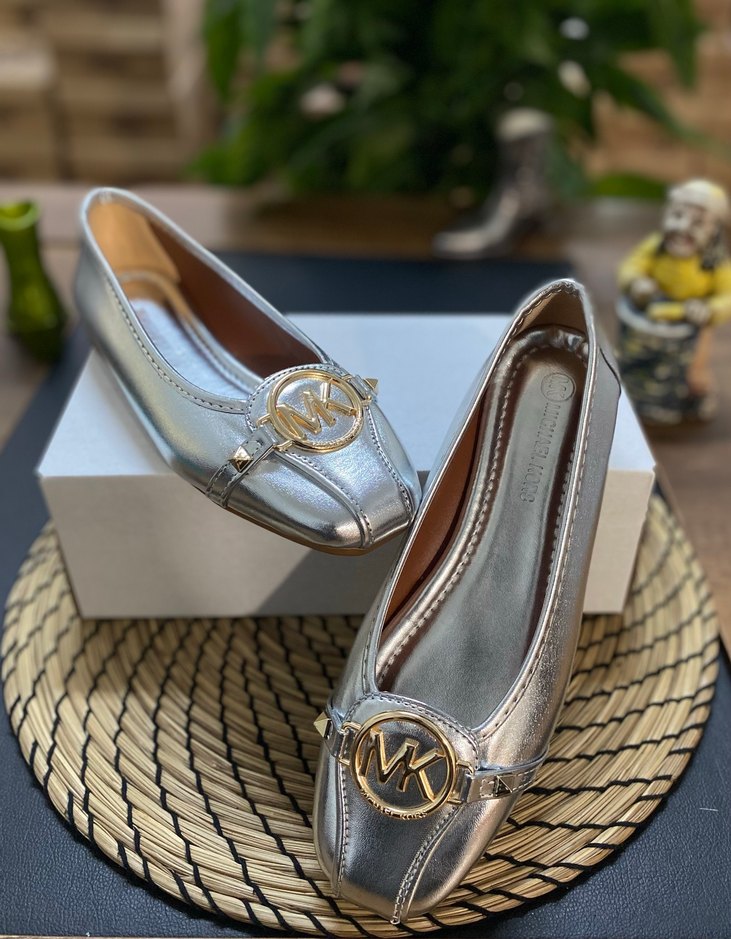 M.Kors Gri Metalik Kadın Tokalı Babet - Görsel 3