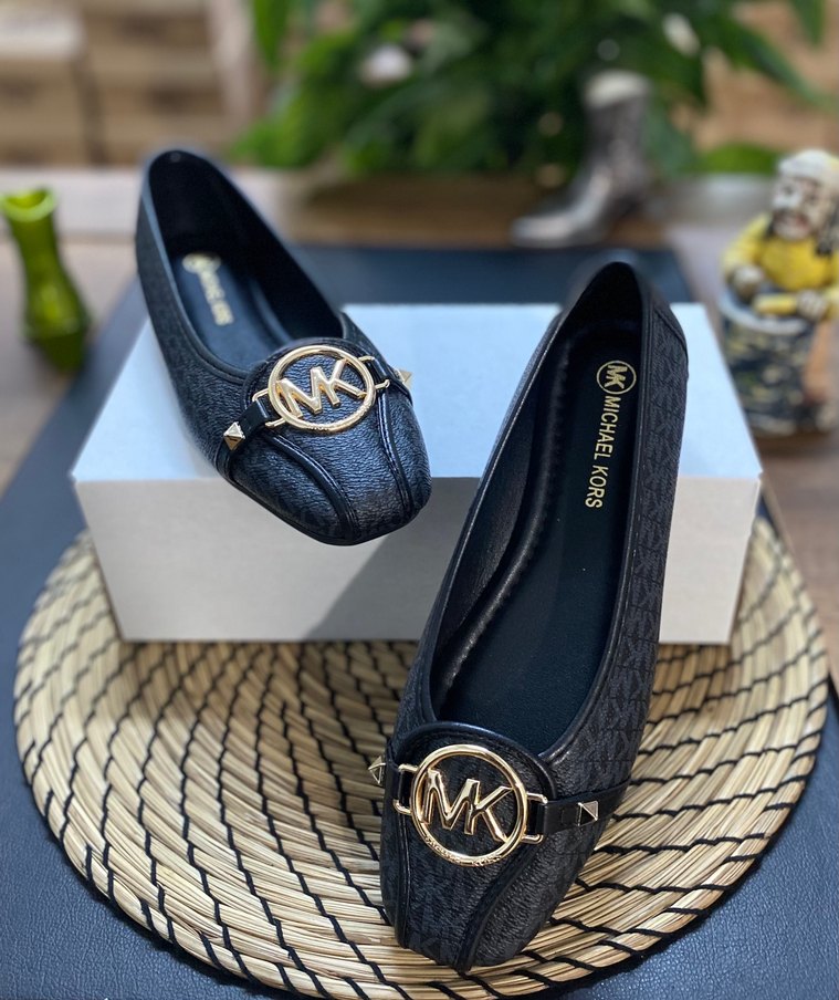 M.Kors Klasik Siyah,Tokalı Desenli Kadın Babet - Görsel 3