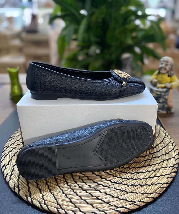 M.Kors Klasik Siyah,Tokalı Desenli Kadın Babet - Görsel 2