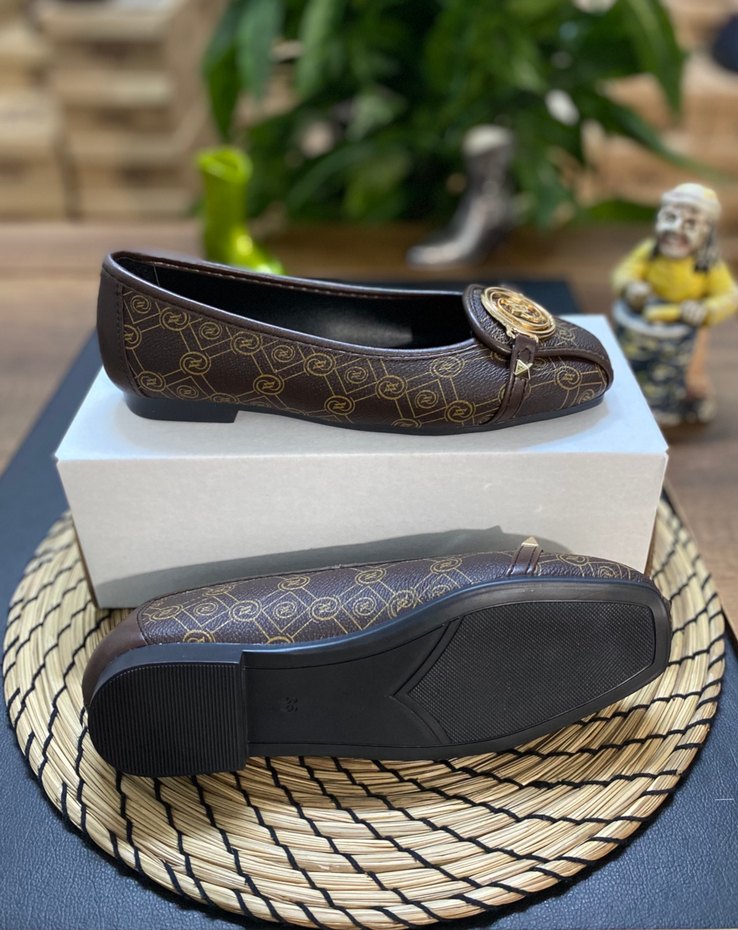 Vakko Kahverengi  Desenli Tokalı Kadın Babet - Görsel 2