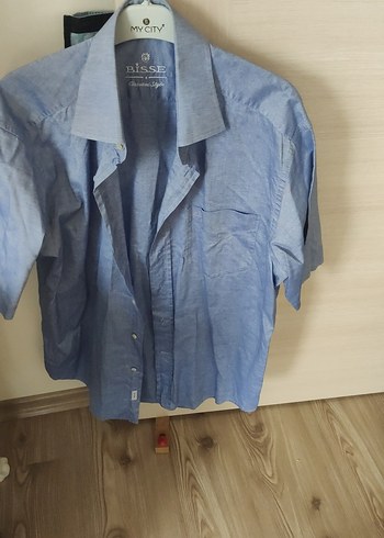 Erkek Mavi Denim Kısa Kollu Gömlek