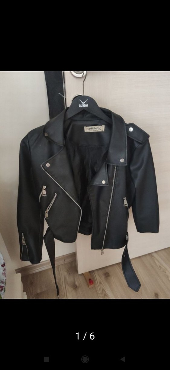 Siyah Kısa  Deri Ceket iç astar bir kısım yırtılmış - Görsel 5