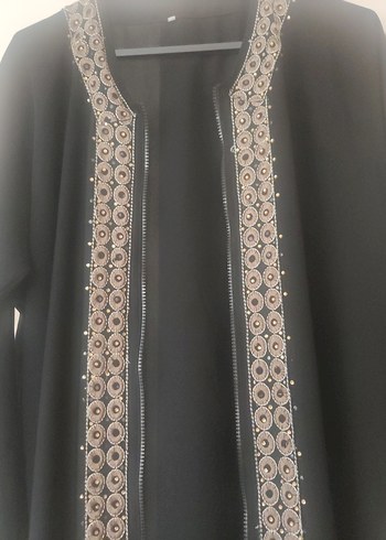 Nakışlı Siyah Uzun Kadın ferrace - Görsel 3