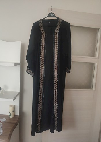 Nakışlı Siyah Uzun Kadın ferrace - Görsel 8