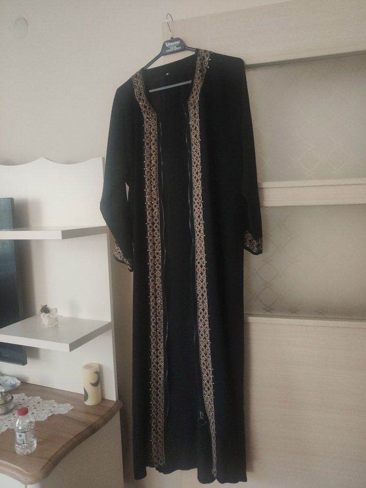 Nakışlı Siyah Uzun Kadın ferrace - Görsel 5