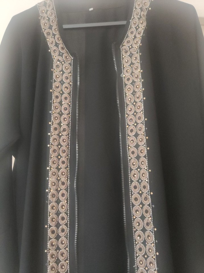 Nakışlı Siyah Uzun Kadın ferrace - Görsel 3