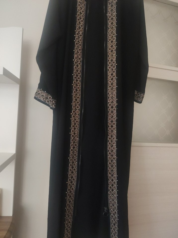 Nakışlı Siyah Uzun Kadın ferrace - Görsel 2